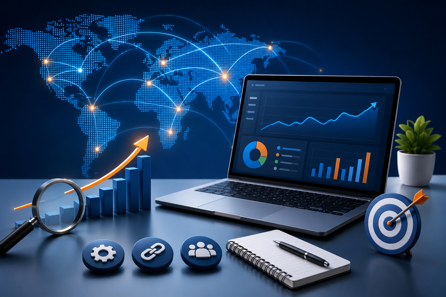 Top SEO Agencies in the World 2026 - Global SEO Growth Global SEO analytics dashboard showing international search growth and organic traffic performance
