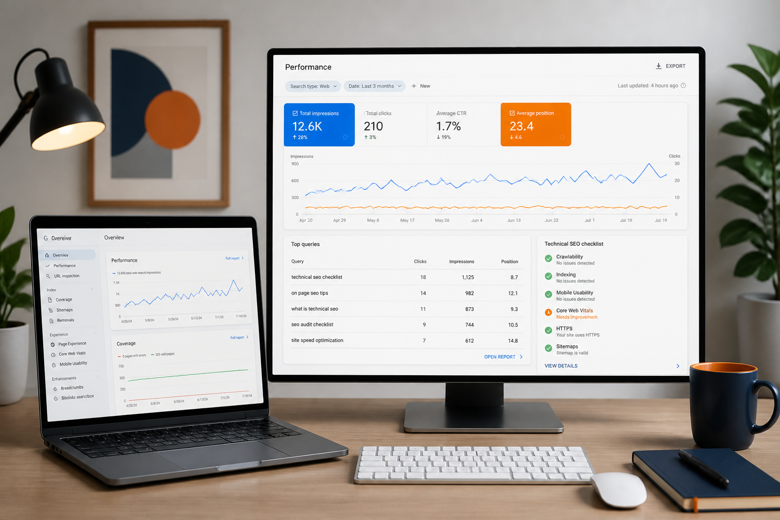 Why Your Website Is Not Ranking On Google After SEO Work Google Search Console dashboard showing why a website is not ranking on Google after SEO work