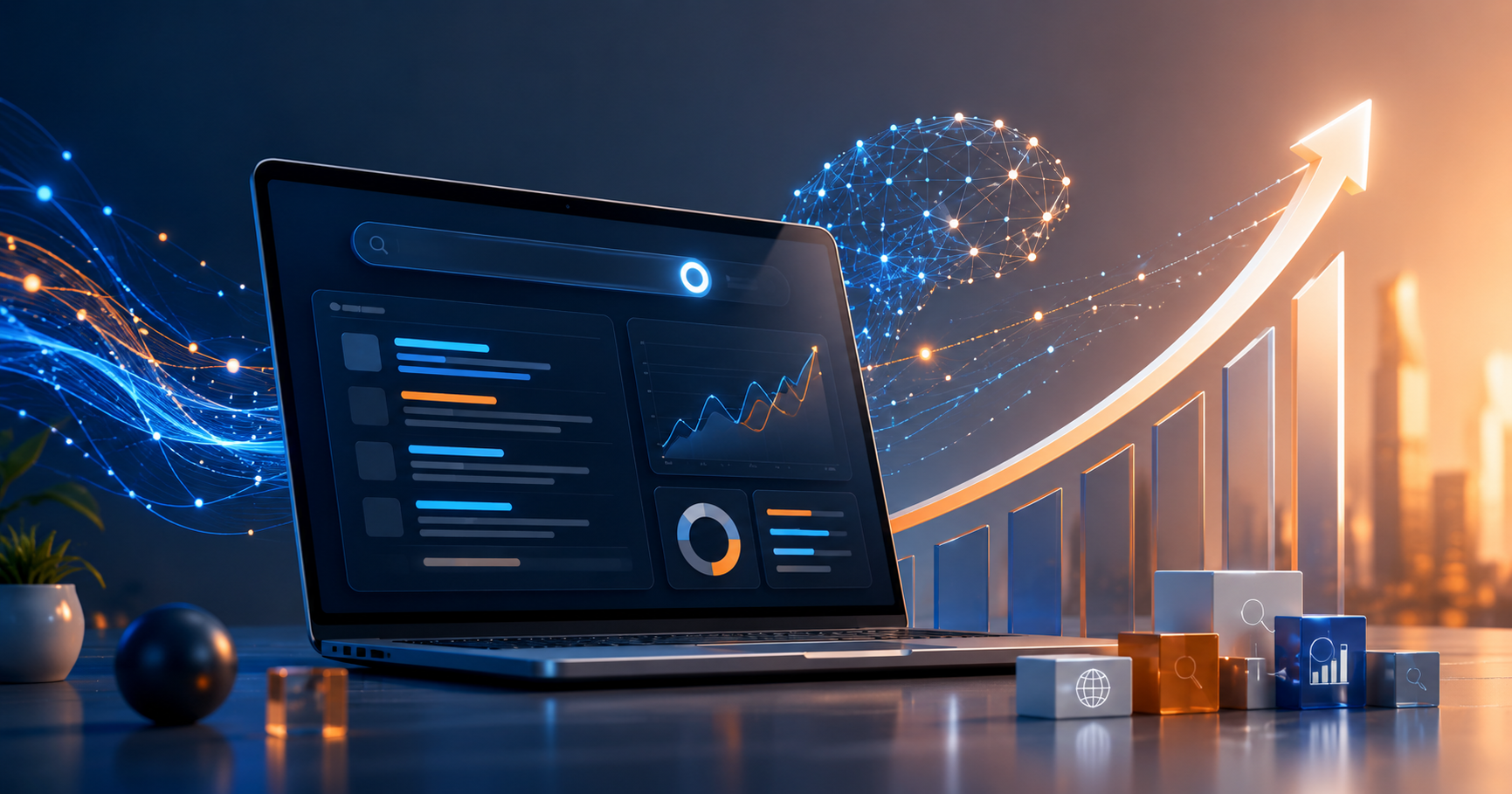 Is SEO Still Worth It in 2026? Is SEO still worth it in 2026 — organic traffic growth chart with AI search badge on a modern SEO dashboard