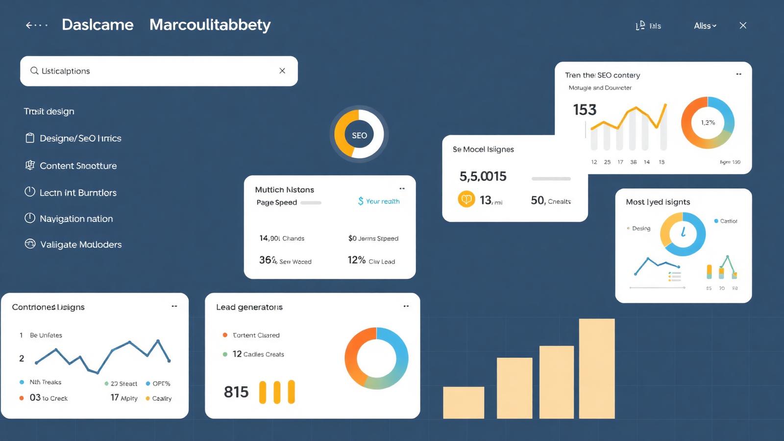 What Makes A Good Website? Website quality dashboard showing SEO, mobile experience, page speed, trust signals, content, navigation and lead generation