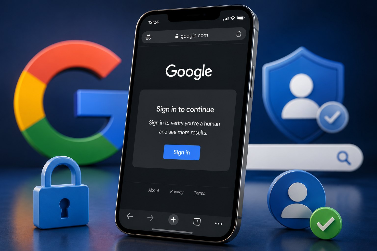 Google Search Sign-In Verification Test Google Search testing sign-in verification instead of CAPTCHA to verify users are human.